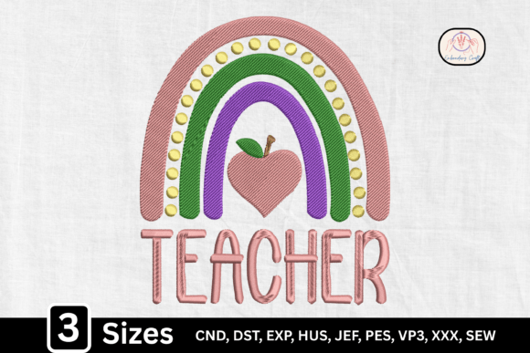 Apple Rainbow Teacher Embroidery