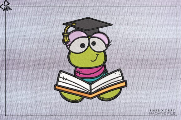 Cute Bookworm Graduation Embroidery