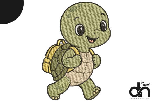Cute School Turtle Embroidery Design